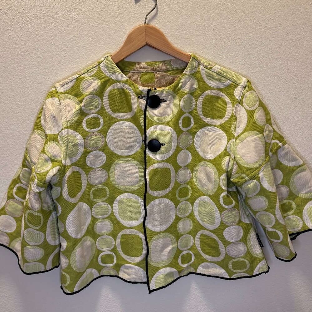 Small chartruese, white & beige reversible cotton Winding River jacket